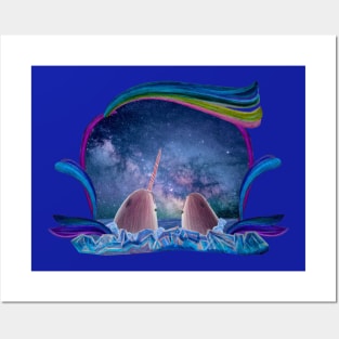 Narwhals Looking at the Night Sky Posters and Art